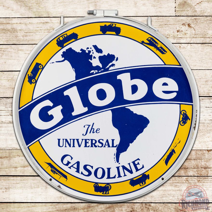 Globe The Universal Gasoline 30" Double Sided Porcelain Sign w/ Ring
