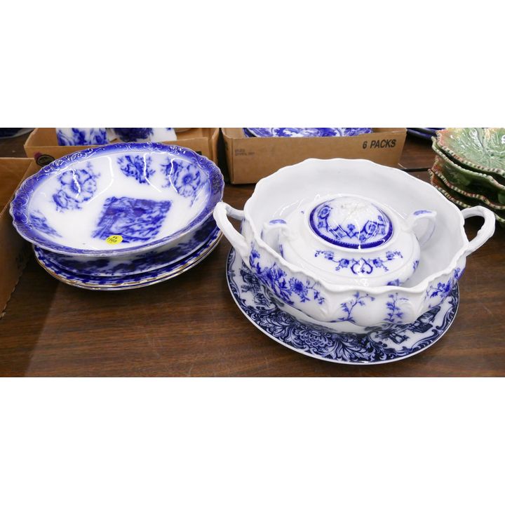 7pc Flow Blue Bowls and Serving Pieces