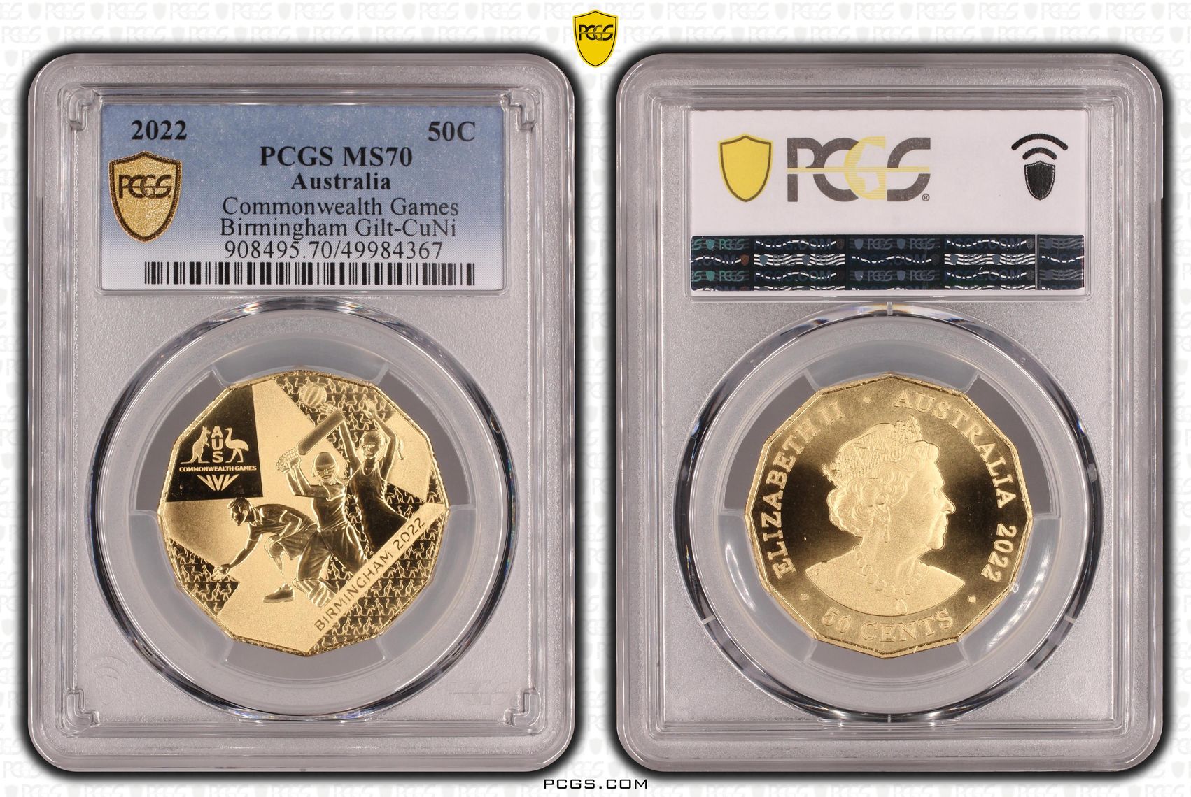 Commonwealth Games Birmingham Gilt-CuNi, Fifty Cent, 2022, PCGS MS70
