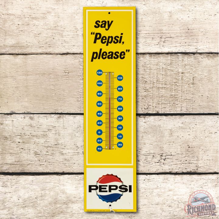 1963 Say Pepsi, Please Metal Thermometer TAC 9.25