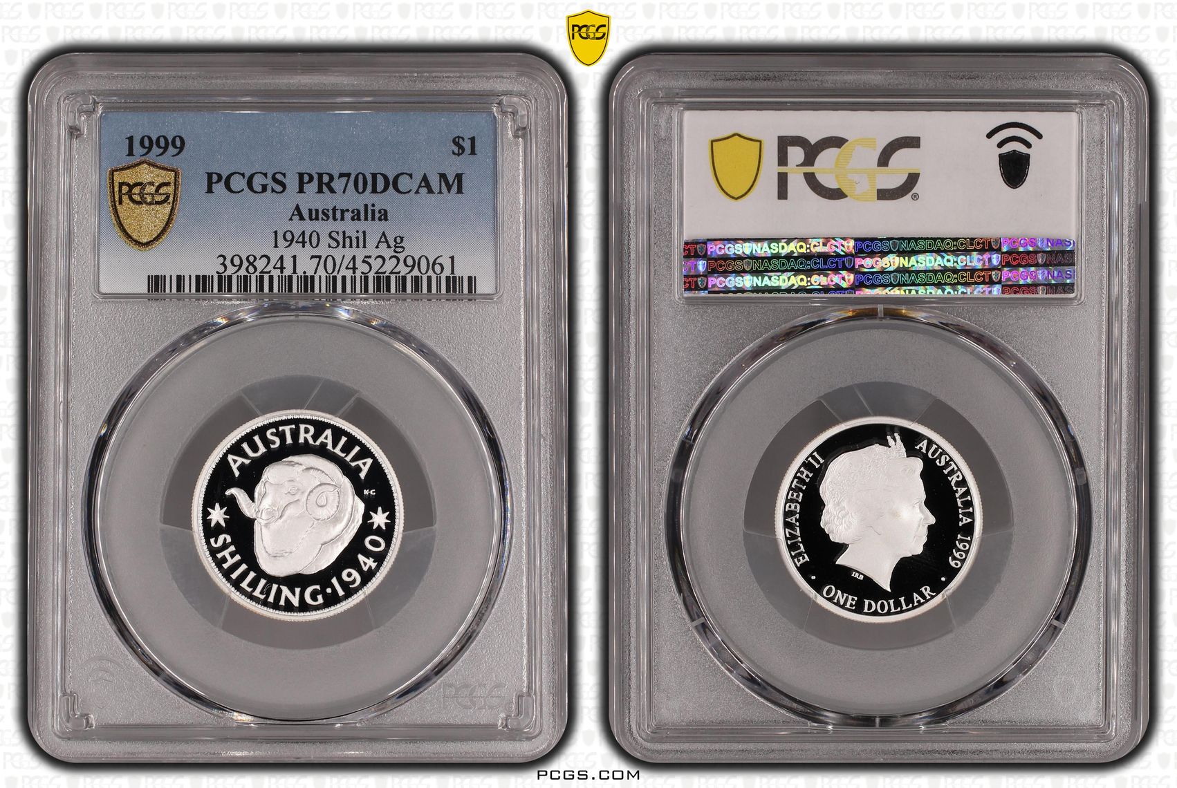 1999 Australia One Dollar, $1 Silver Proof 1940 Shil Ag PCGS - PR70DCAM POP 29/0 -061