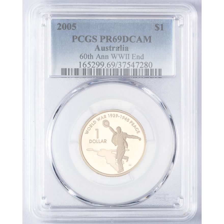 Elizabeth II, 60th Ann WWII End, One Dollar, 2005, PCGS PR69DCAM