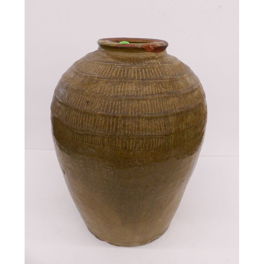Meiji Japanese Green Provincial Jar- 18''- some rim chipping