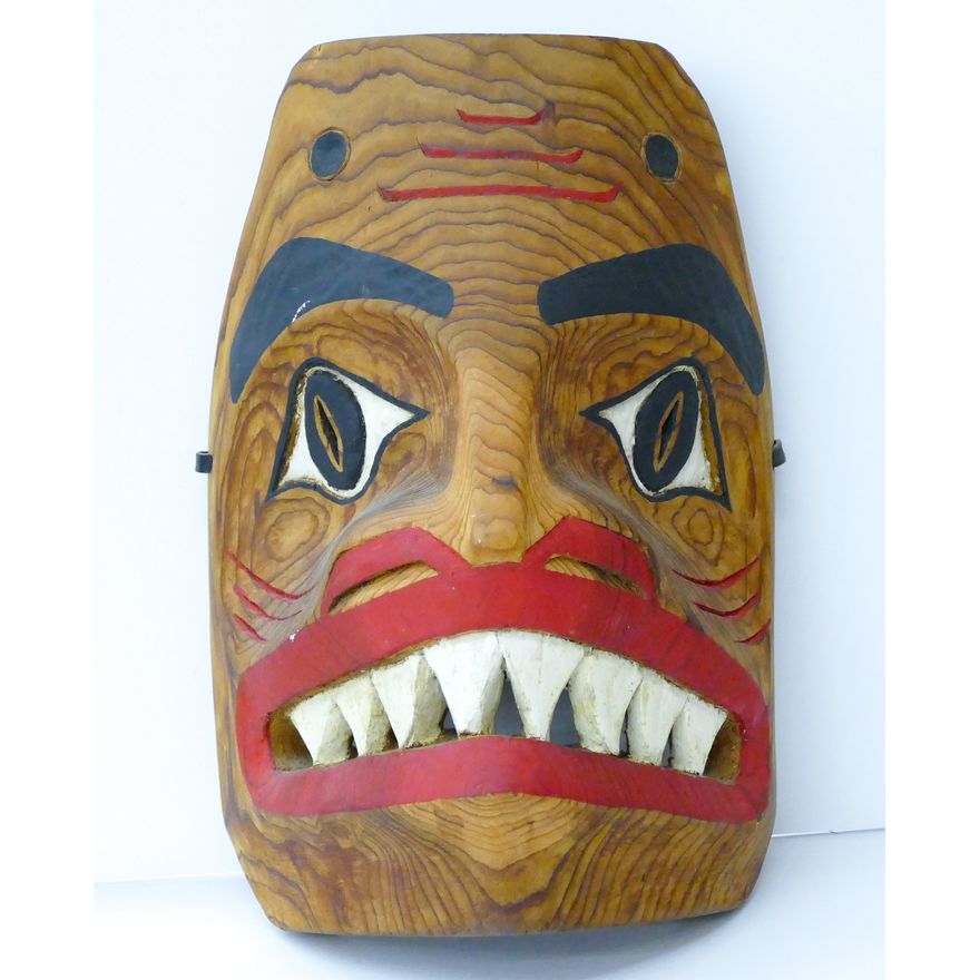 NW Coast Makah Carved Cedar Shark Mask 12''x8''