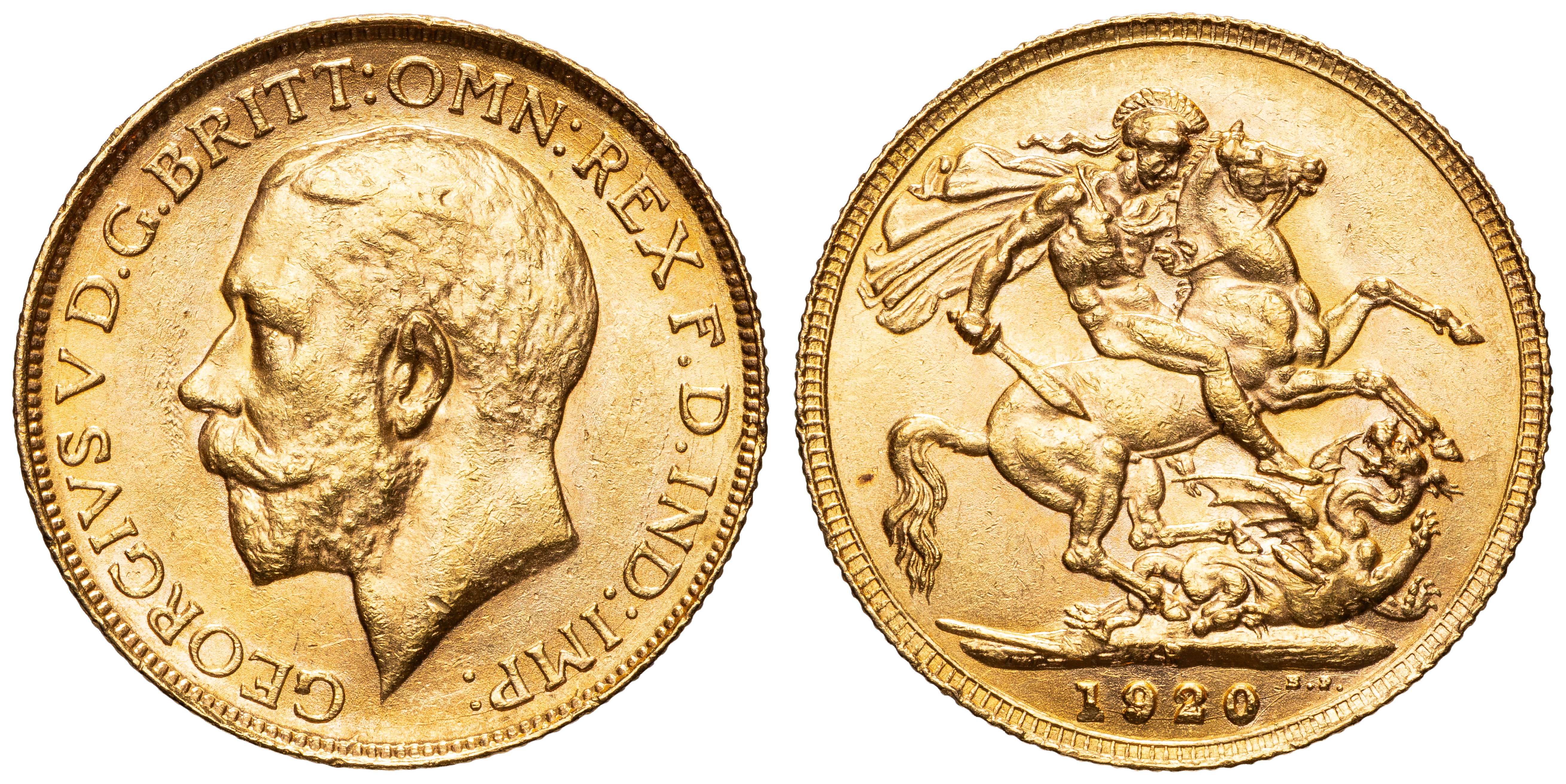 91 · George V, St George Reverse, Sovereign, 1920-P,  UNC