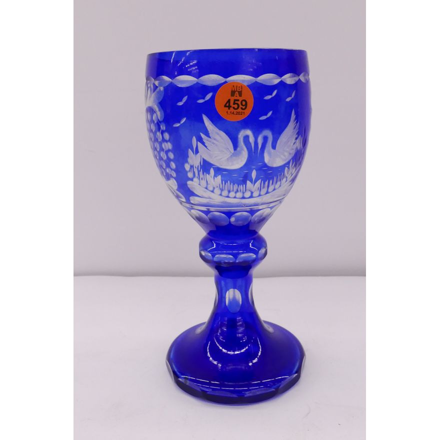Bohemian Cobalt Cut to Clear Chalice- 8''