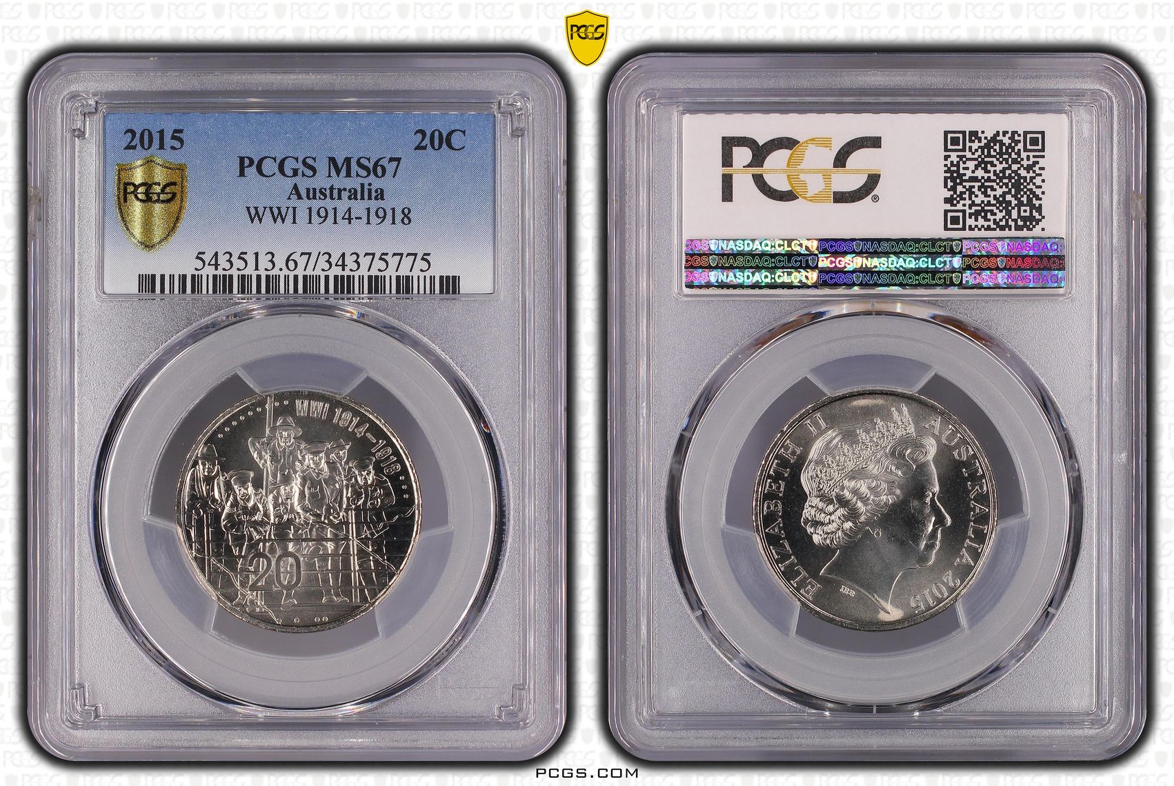 WWI 1914-1918, Twenty Cent, 2015, PCGS MS67