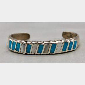 Vintage Turquoise And Mother Of Pearl Bracelet