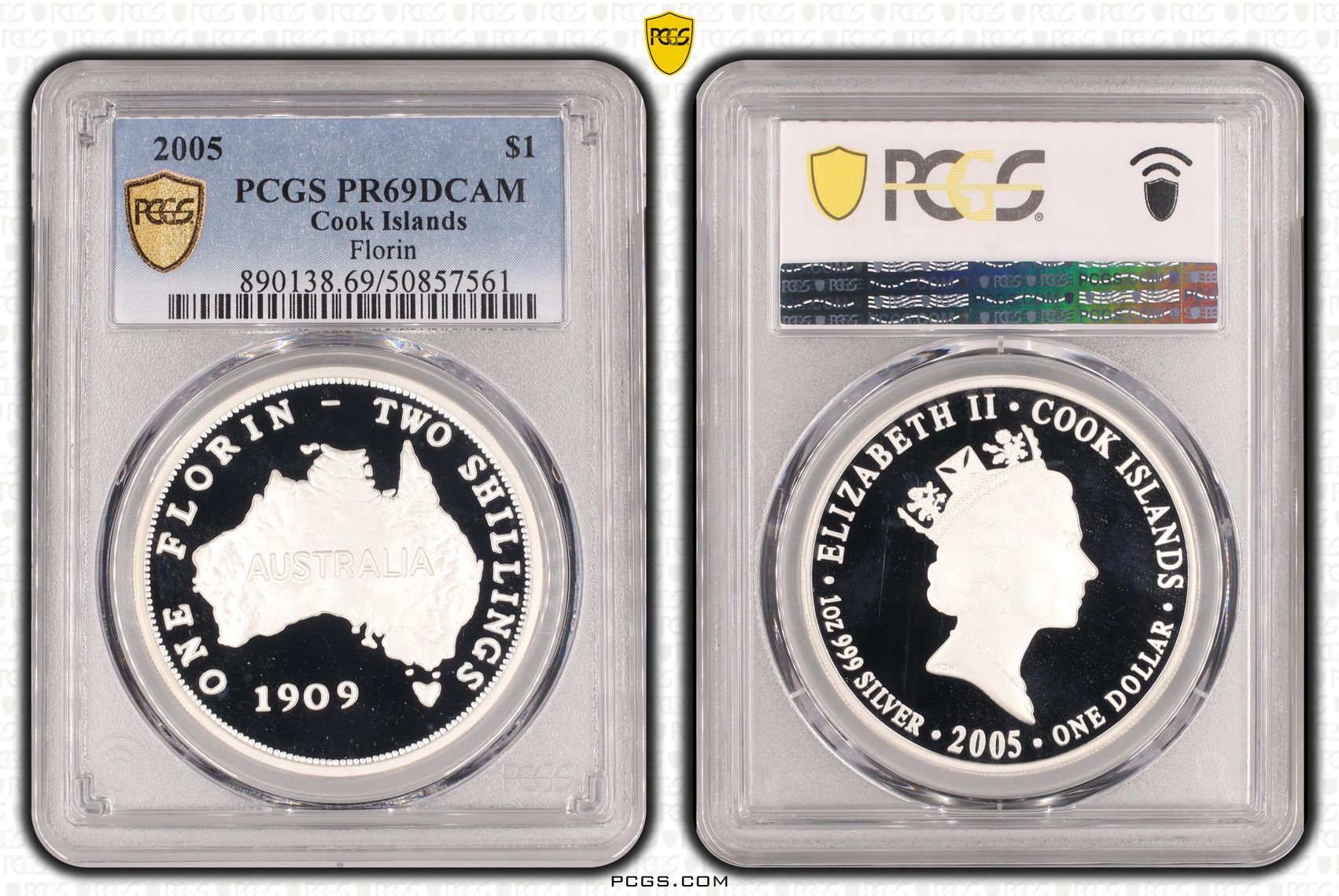 Cook Islands, Australian Florin Centennary , One Dollar, 2005, PCGS PR69DCAM