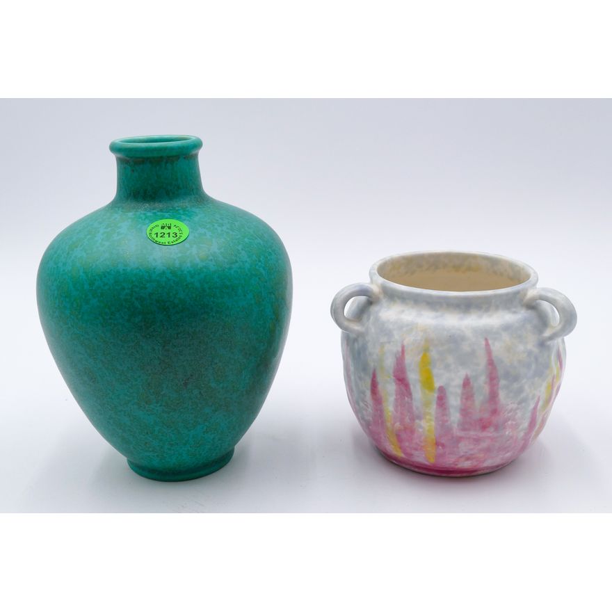 2pc Bretby English Art Pottery Vases 4'' and 6.5''