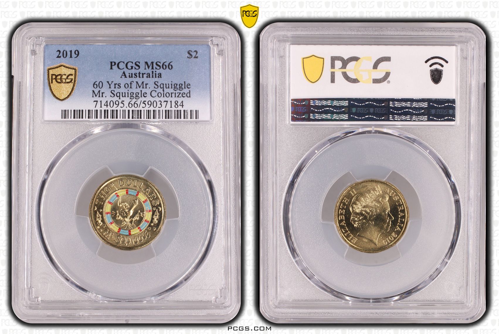 60 Yrs of Mr. Squiggle Mr. Squiggle Colorized, Two Dollar, 2019, PCGS MS66