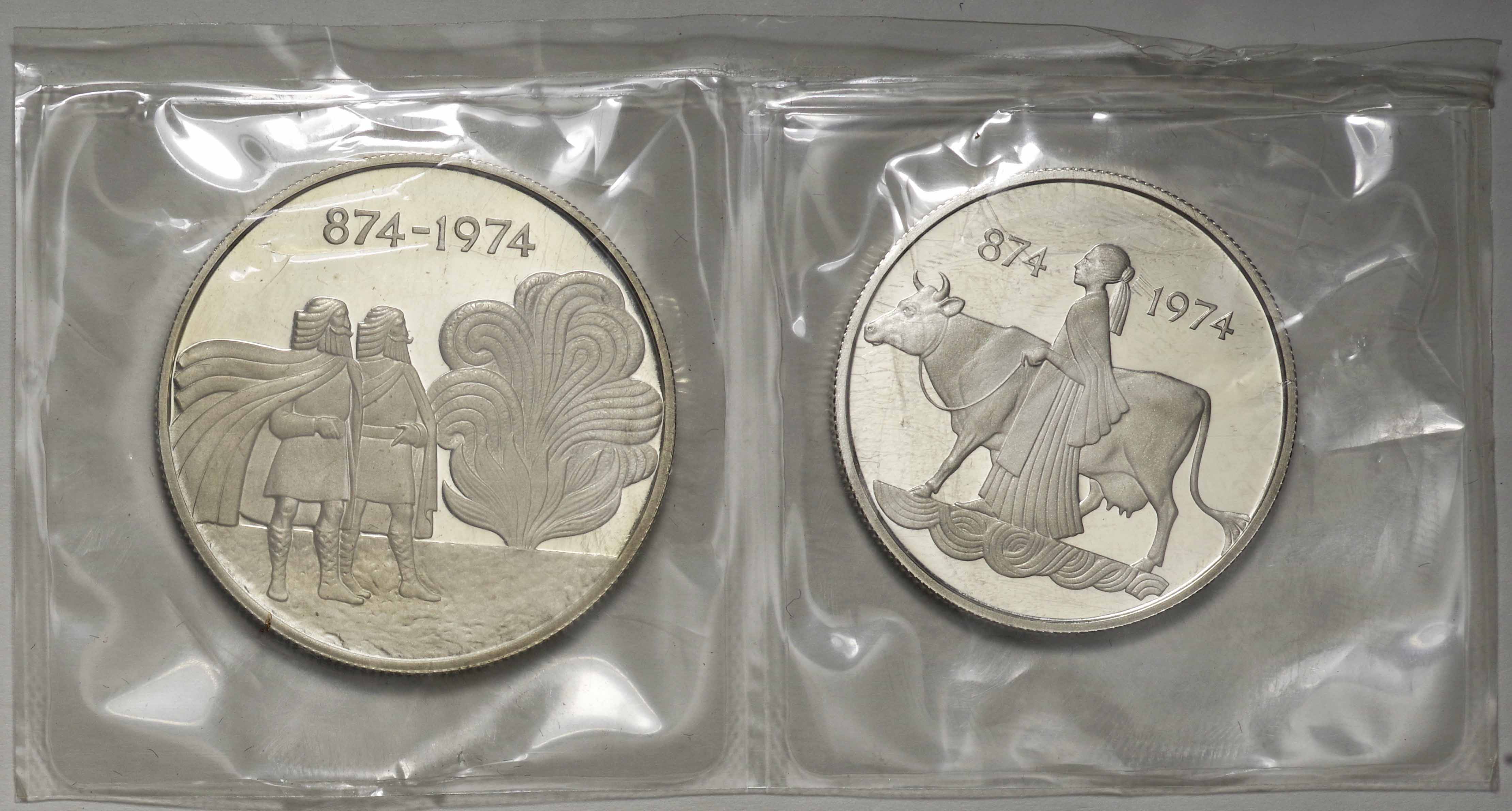 アイスランド　植民1100年銀貨2種 プルーフセット　1974年