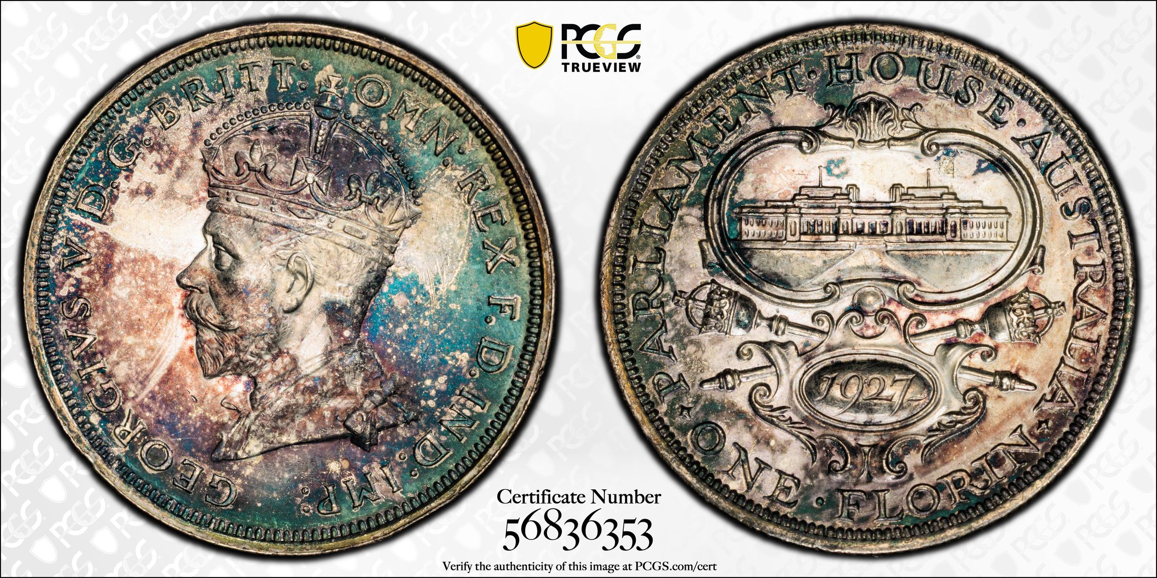 George V, Canberra, Florin, 1927, PCGS MS64