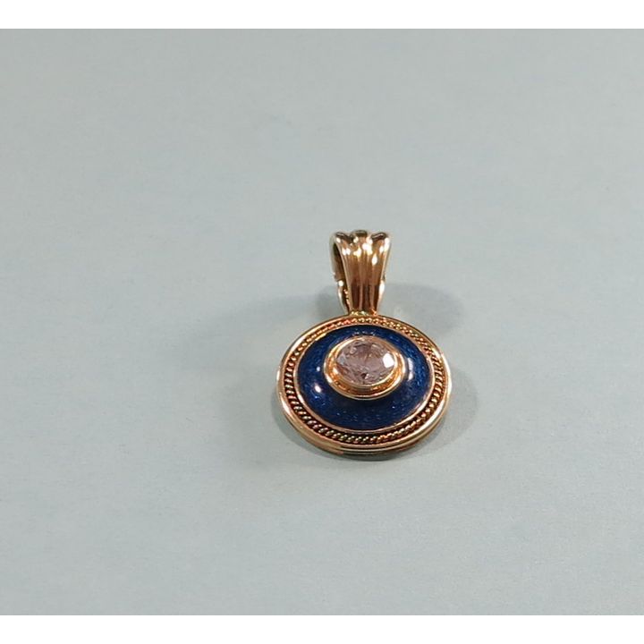 A FINE ENAMELED 9CT GOLD AND CUBIC ZIRCONIA PENDANT.