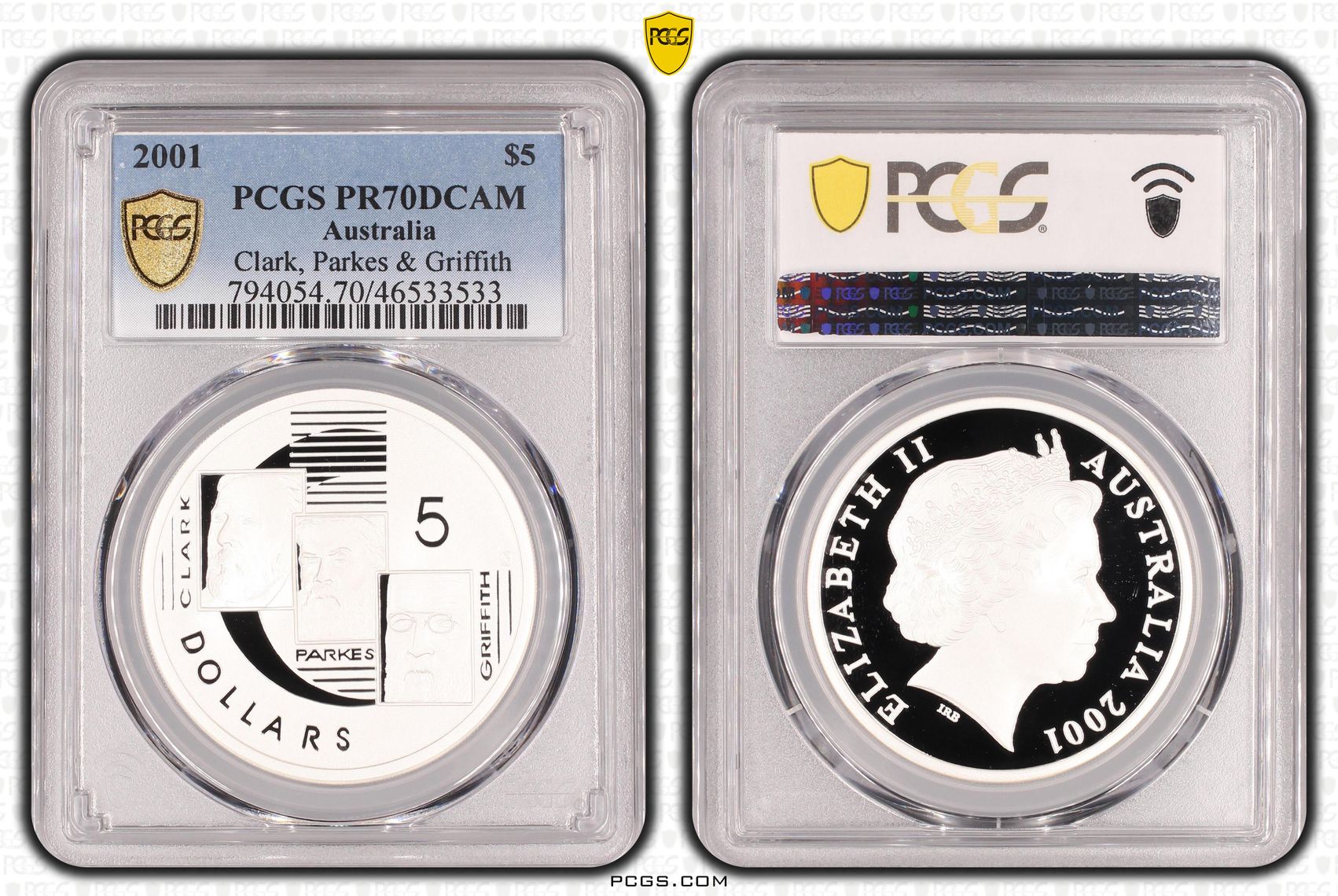 Clark, Parkes & Griffith, POP 7/0, Five Dollar, 2001, PCGS PR70DCAM