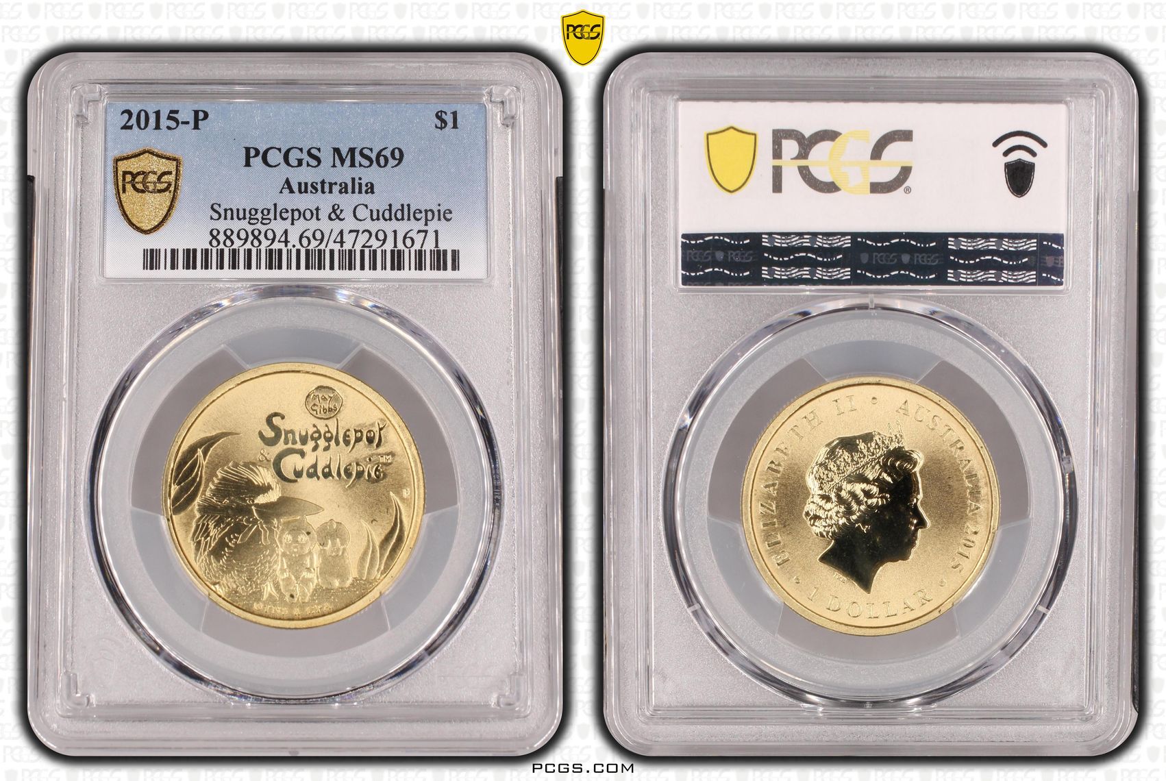 Elizabeth II, Snugglepot & Cuddlepie, One Dollar, 2015-P, PCGS MS69