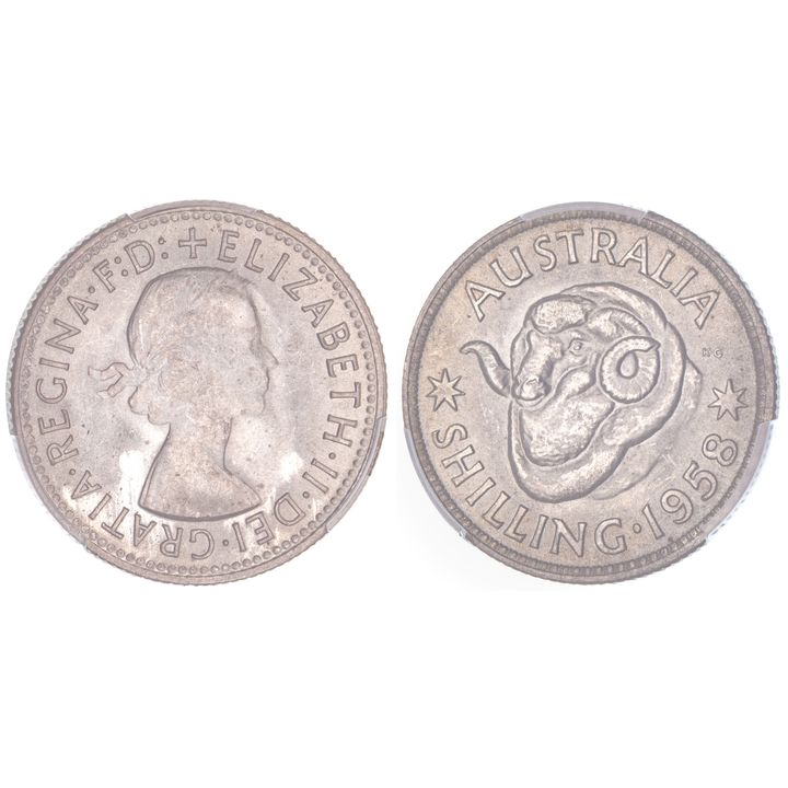 Elizabeth II, Shilling, 1958, PCGS MS 65