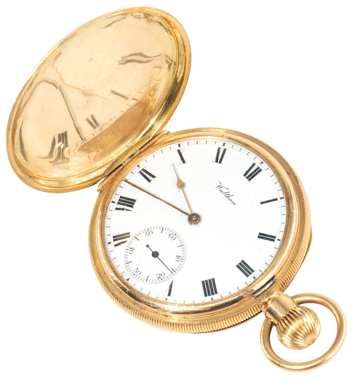 85 · Waltham “Traveler” 18s Full Hunter Pocket Watch 18K Gold , Circa 1900s