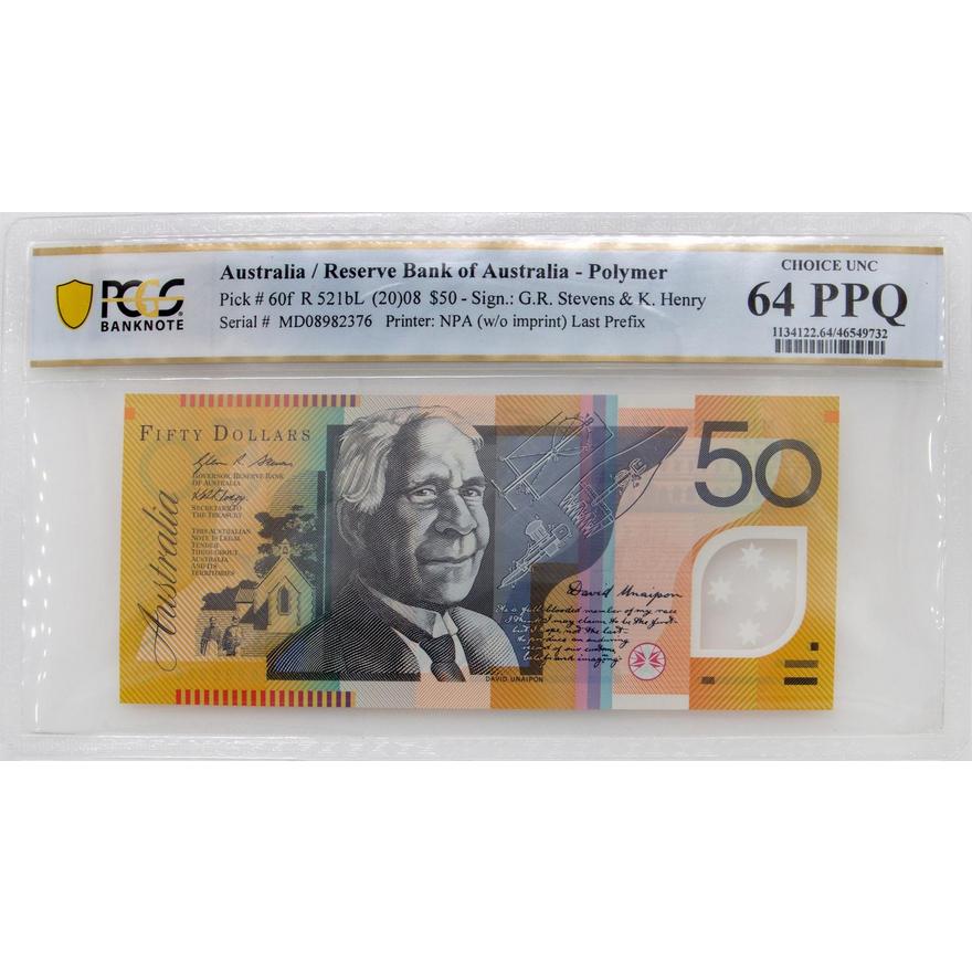 Stevens/Henry, Fifty Dollars, 2008, PCGS Choice UNC 64 PPQ