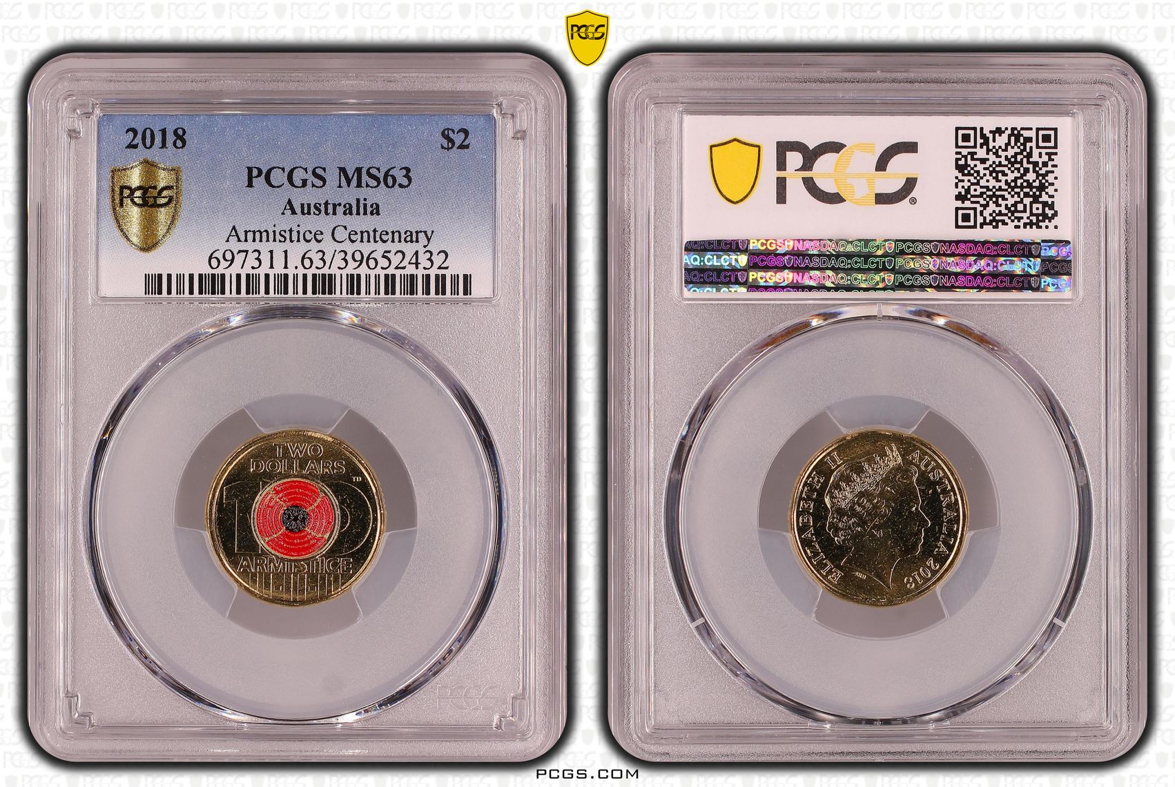 Armistice Centenary , Two Dollar, 2018, PCGS MS63