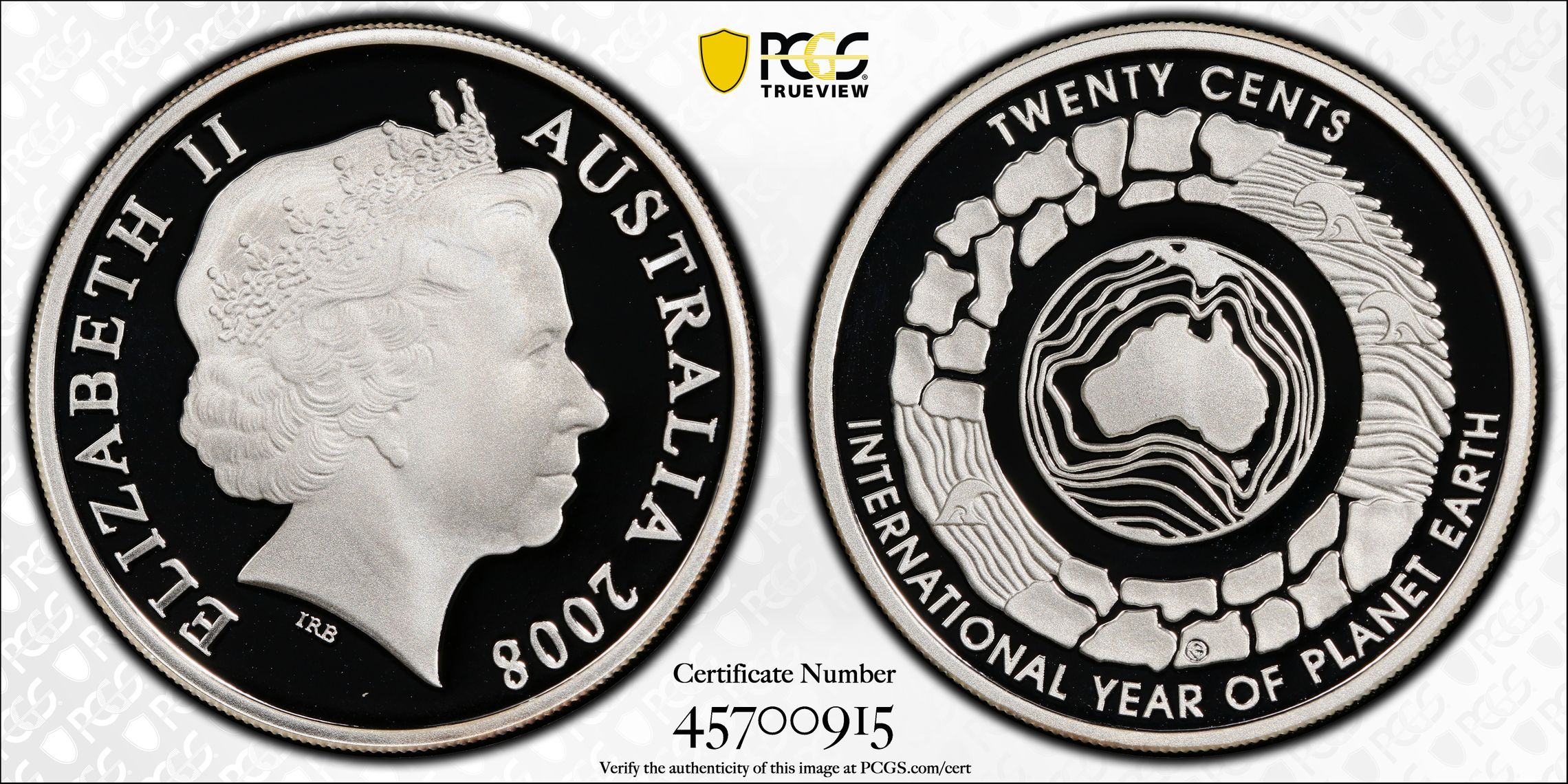 Planet Earth Silver, Twenty Cent, 2008, PCGS PR70DCAM
