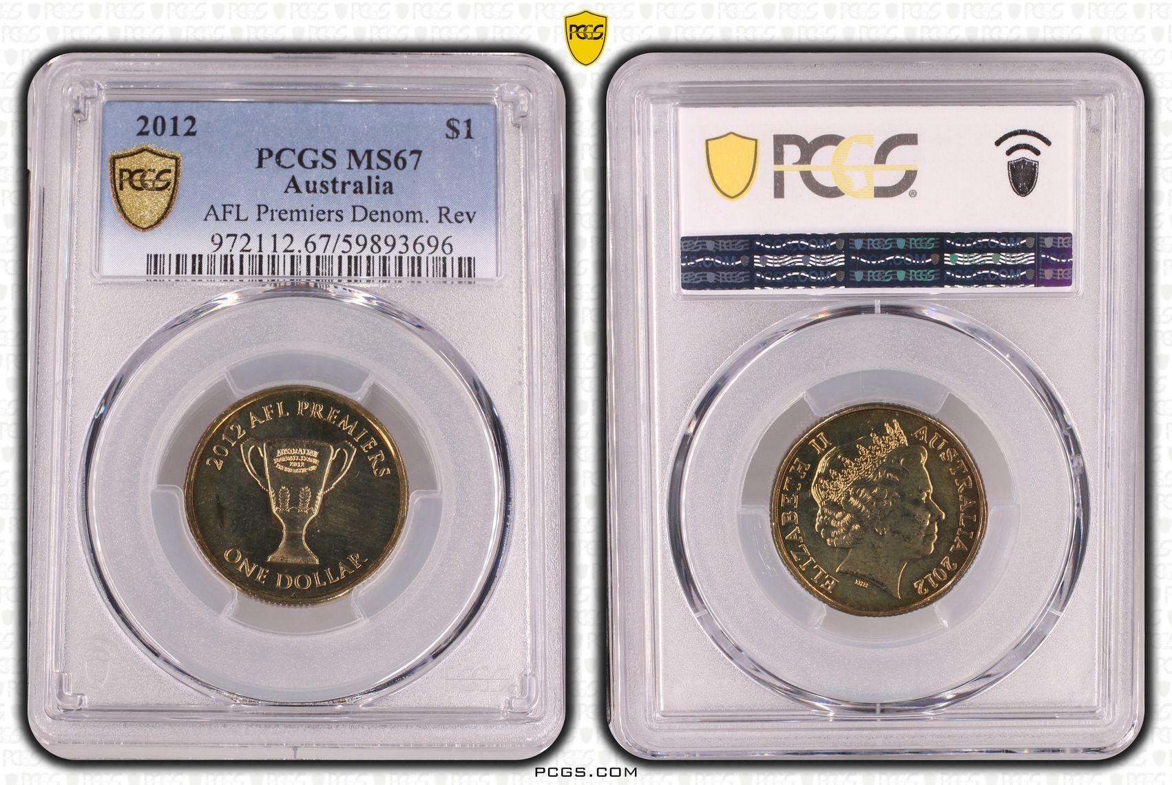 AFL Premiers Denom. Rev, One Dollar, 2012, PCGS MS67