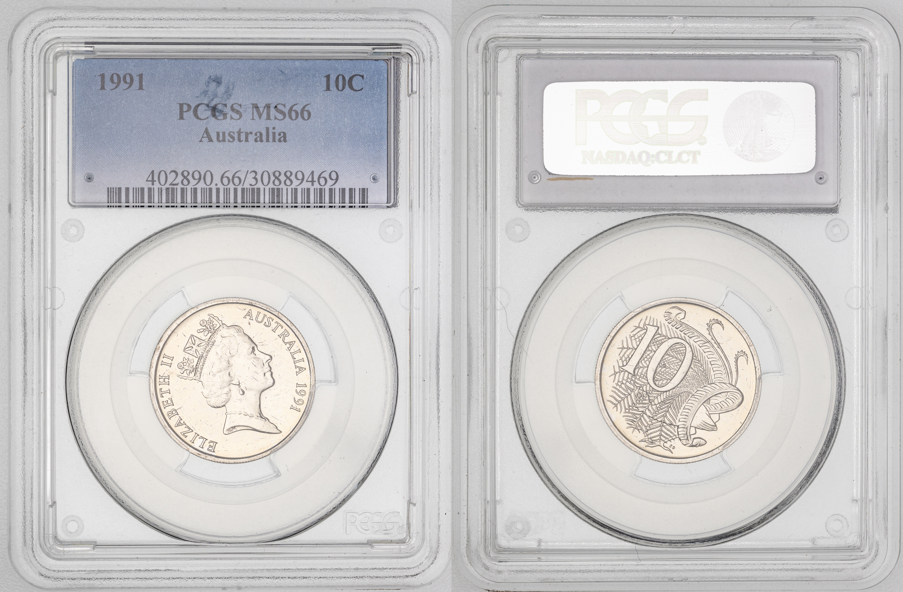 Elizabeth II, , Ten Cent, 1991, PCGS MS66