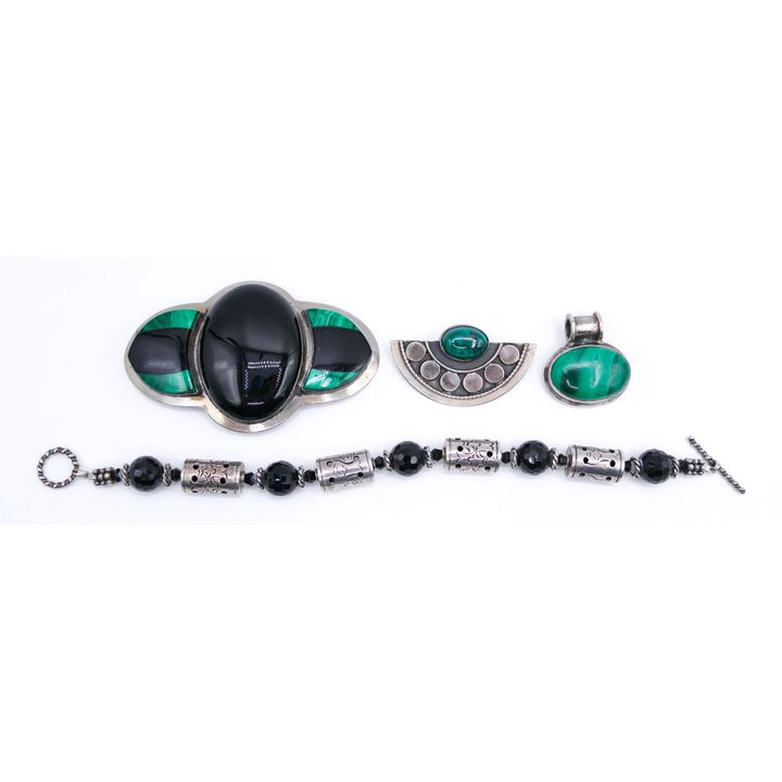 Box Sterling Malachite Jewelery etc. - 83 Grams TW
