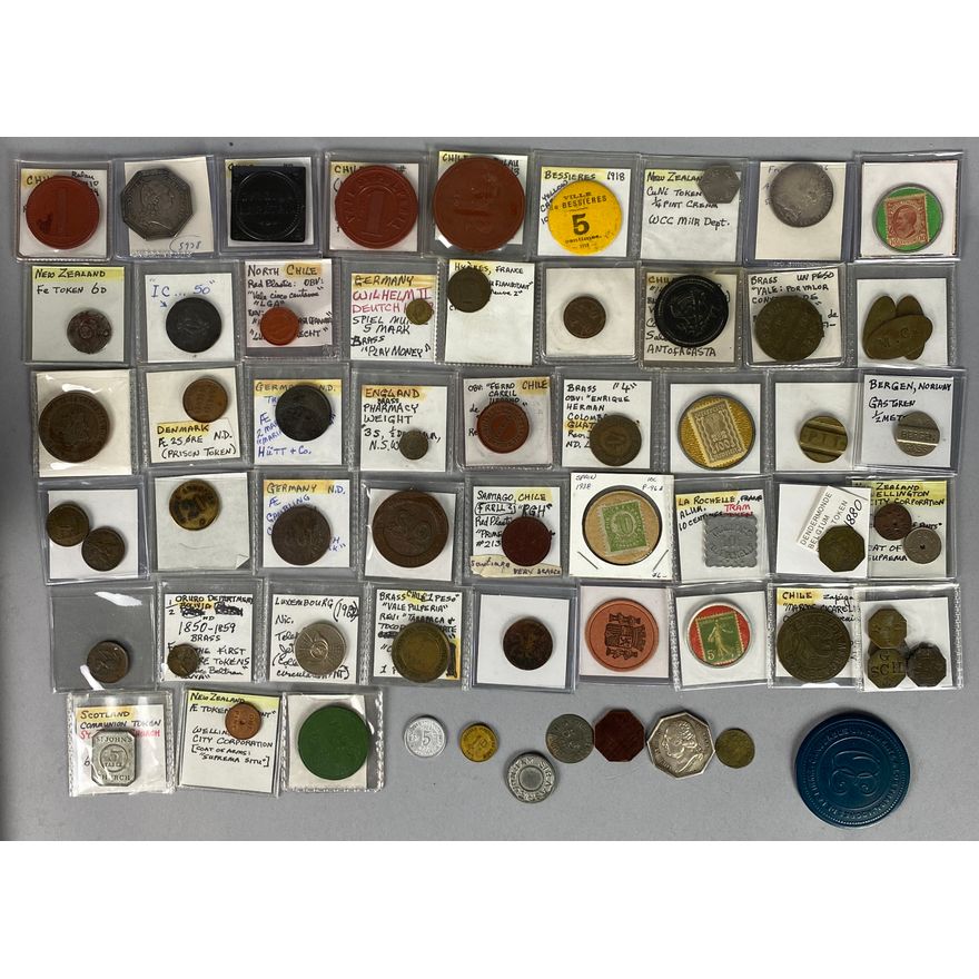 WORLD. Miscellaneous. Lot of sixty-five (65) mostly base metal, plastic ...