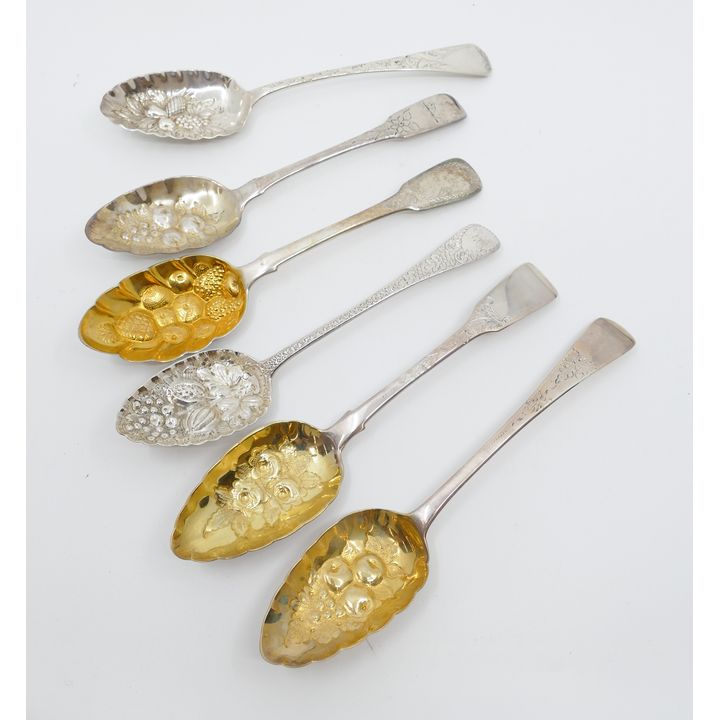 6pc English Georgian Sterling Silver Berry Spoons