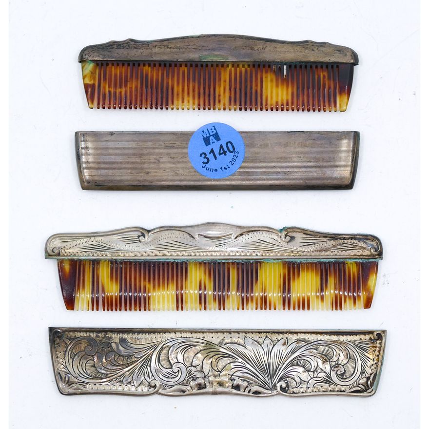 2pc Vintage Sterling and .800 Silver Travel Combs 4'' Approx.