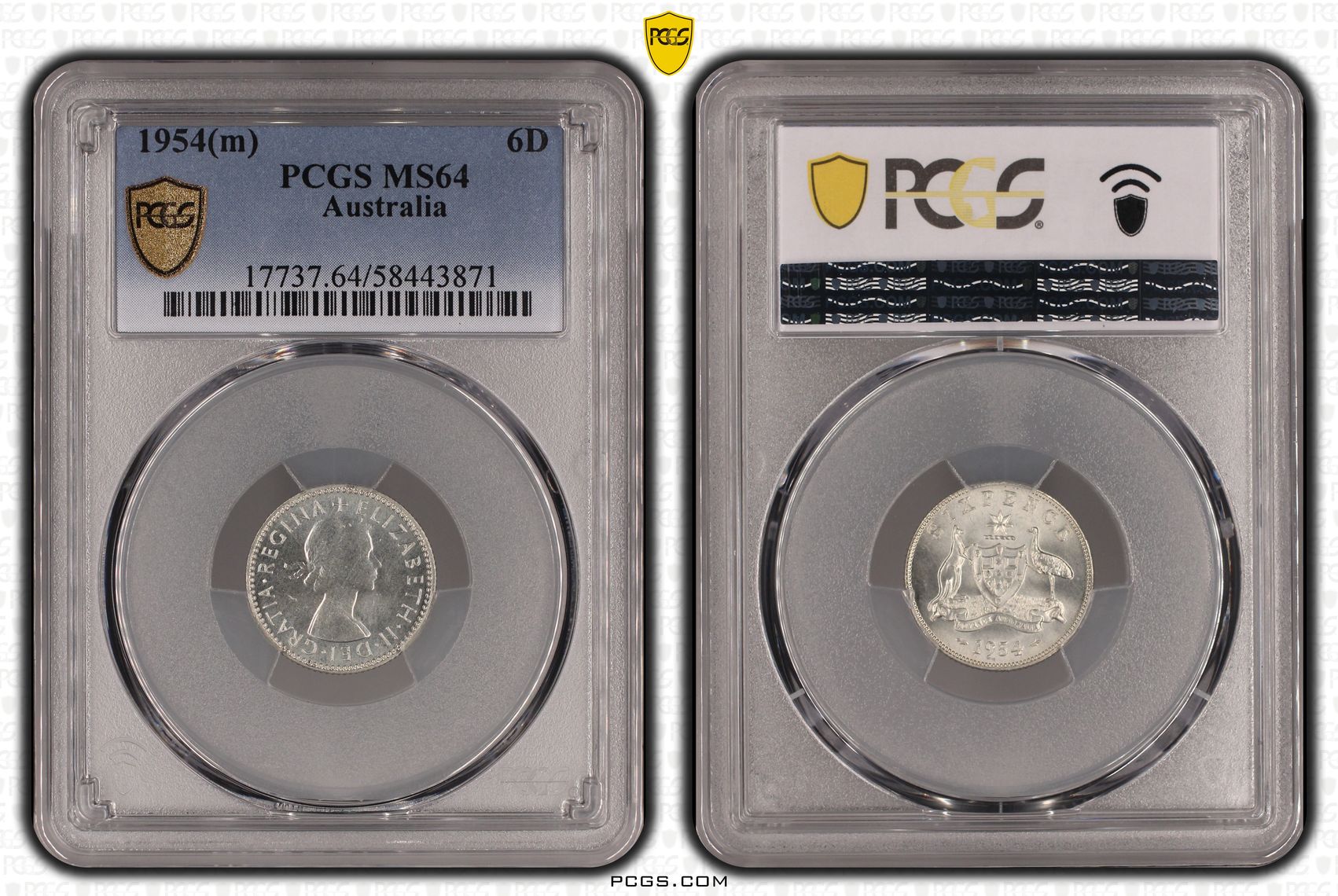 Sixpence, 1954(m), PCGS MS64
