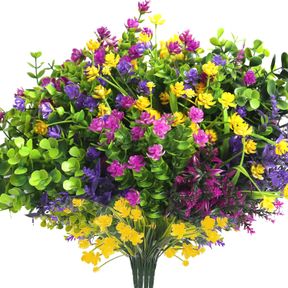 SUPLEAF ARTIFICIAL FAKE FLOWERS OUTDOOR, UV RESISTANT NO FADE BOXWOOD FAUX PLASTIC SHRUBS GREENERY PLANTS FOR GARDEN PATIO PORCH W