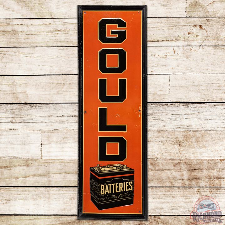 Gould Batteries Vertical Embossed SS Tin Sign w/ Battery