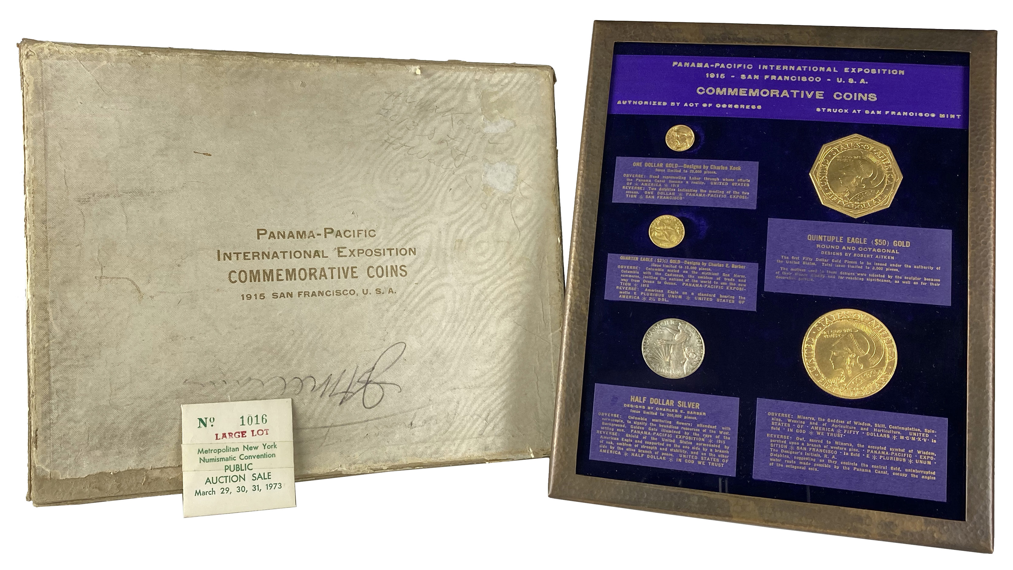 Complete Set of 1915-S Panama-Pacific Exposition Commemorative Coins with the Original Frame. | Classical Numismatic Group