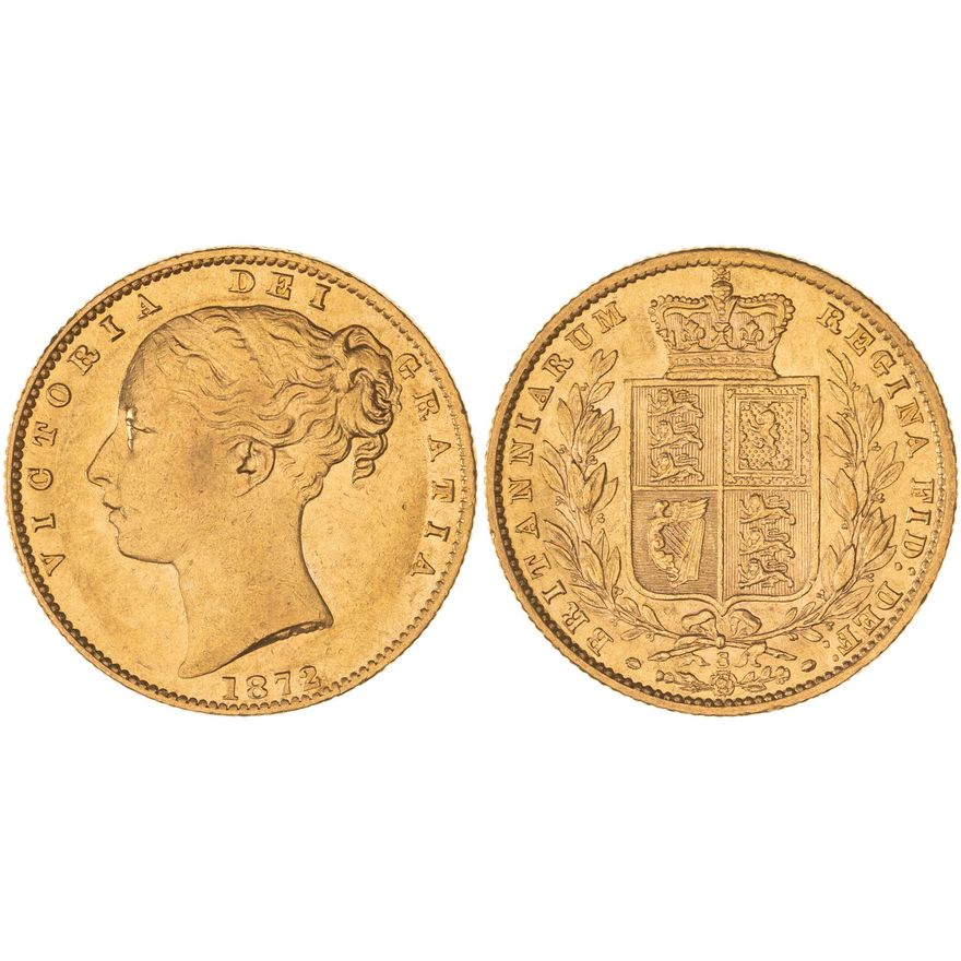 Victoria, Shield Reverse - Young Head Type, Sovereign, 1872-S,  aVF