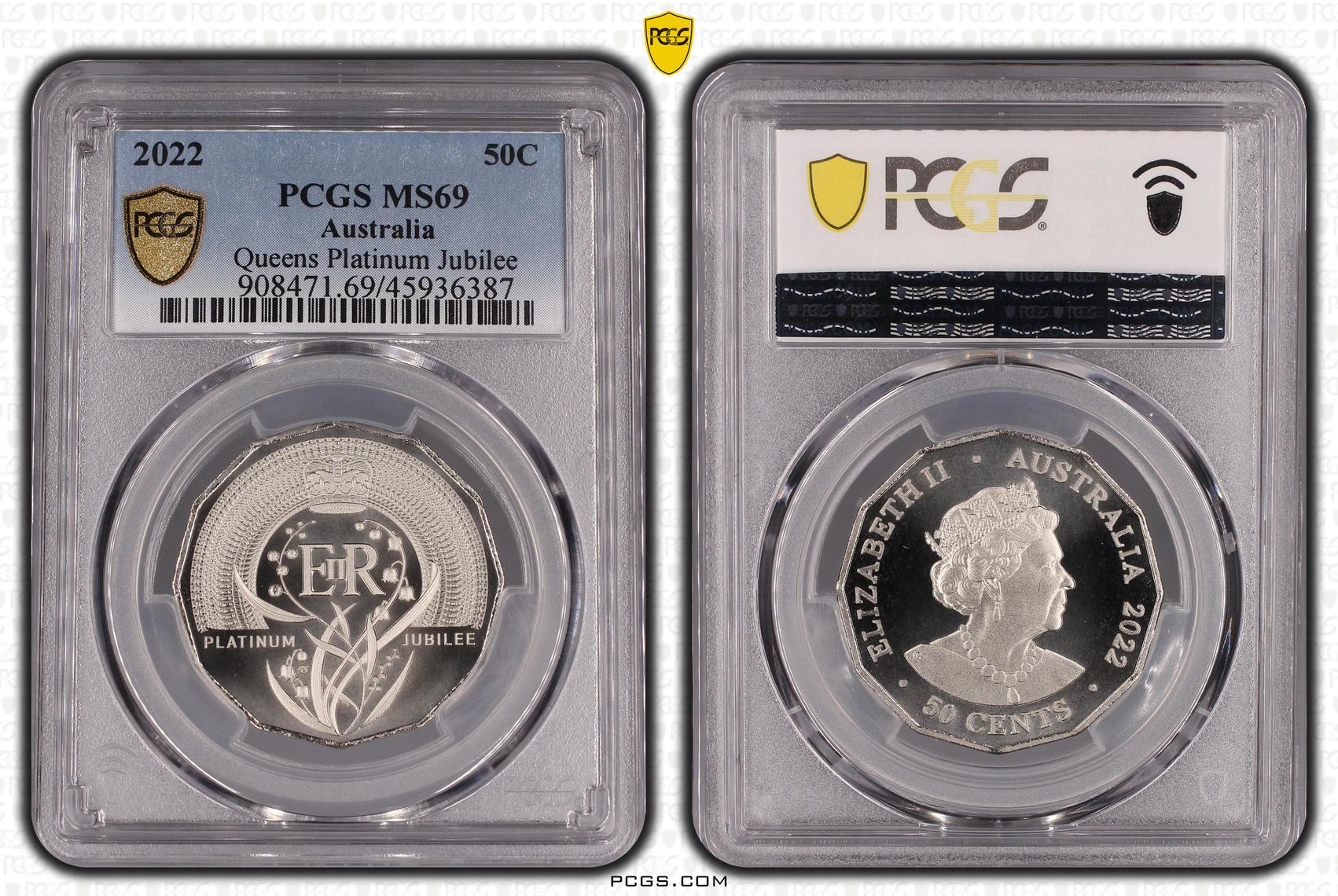 2022 Australia Fifty Cent, 50c Elizabeth II Platinum Jubilee PCGS - MS69 -387