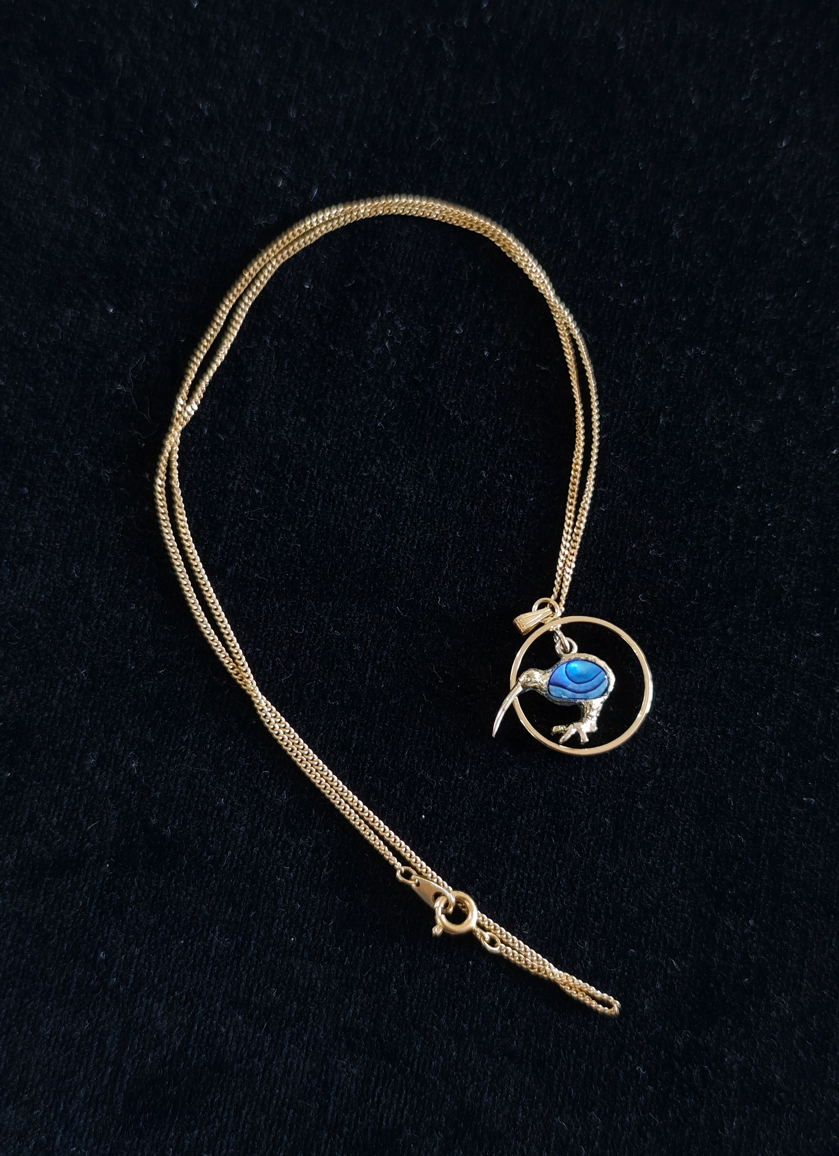 Gold Plated Kiwi Pendant Necklace w Paua Insert — sold at auction in New Zealand for $10