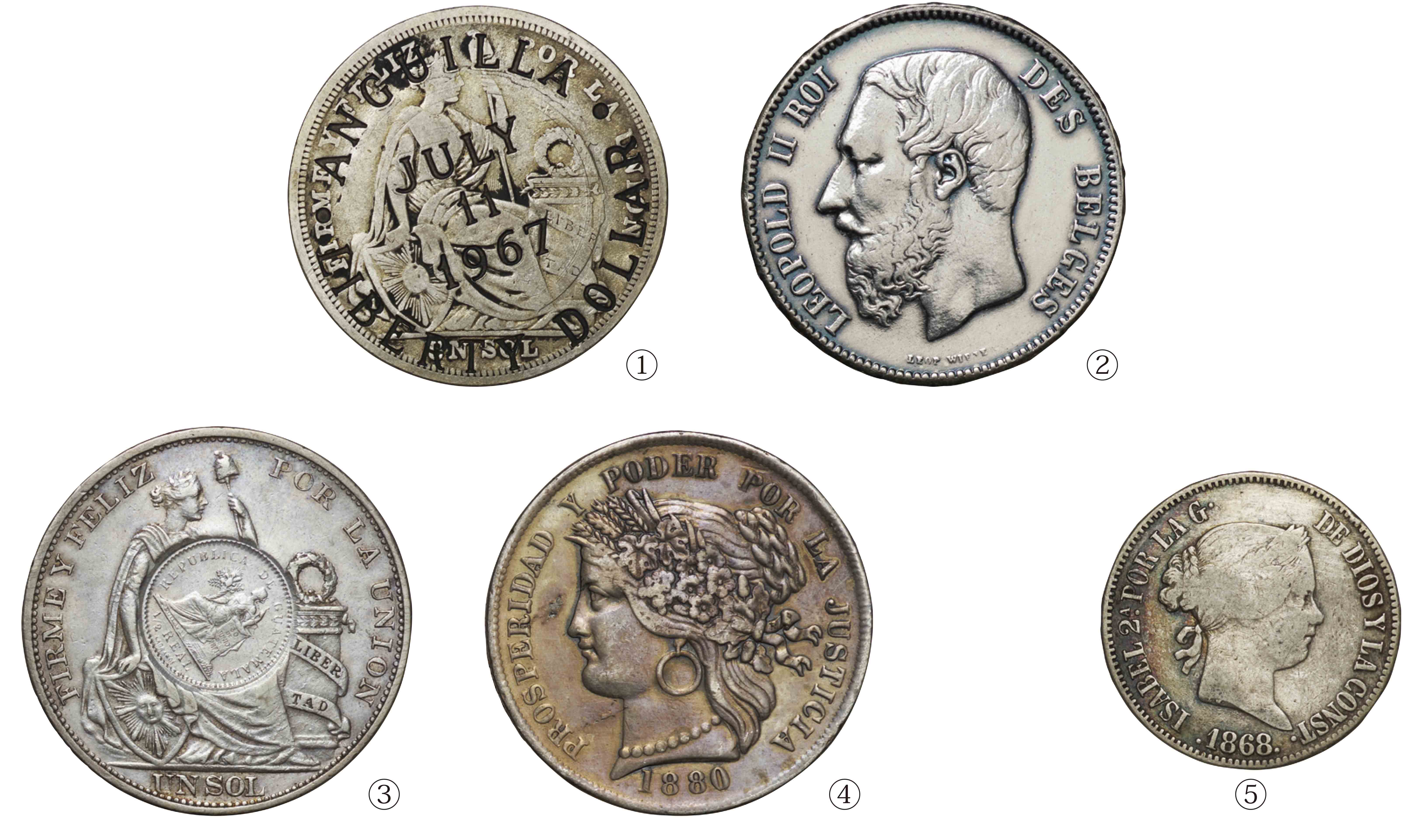 各国-Various Countries. Silver. 各種銀貨 5カ国5点揃. Various