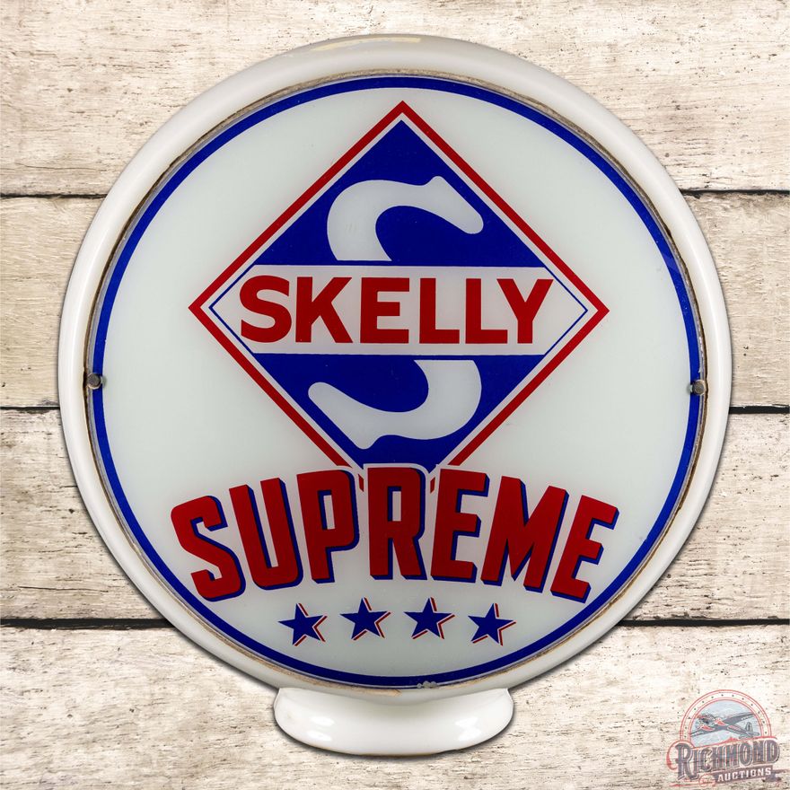 Skelly Supreme 13.5" Complete Gas Pump Globe w/ Wide Milk Glass Body