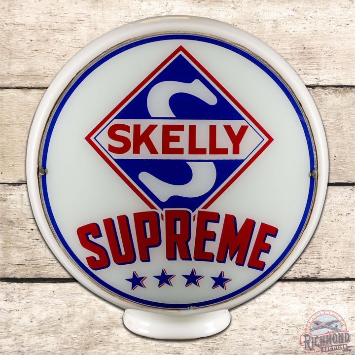 Skelly Supreme 13.5" Complete Gas Pump Globe w/ Wide Milk Glass Body
