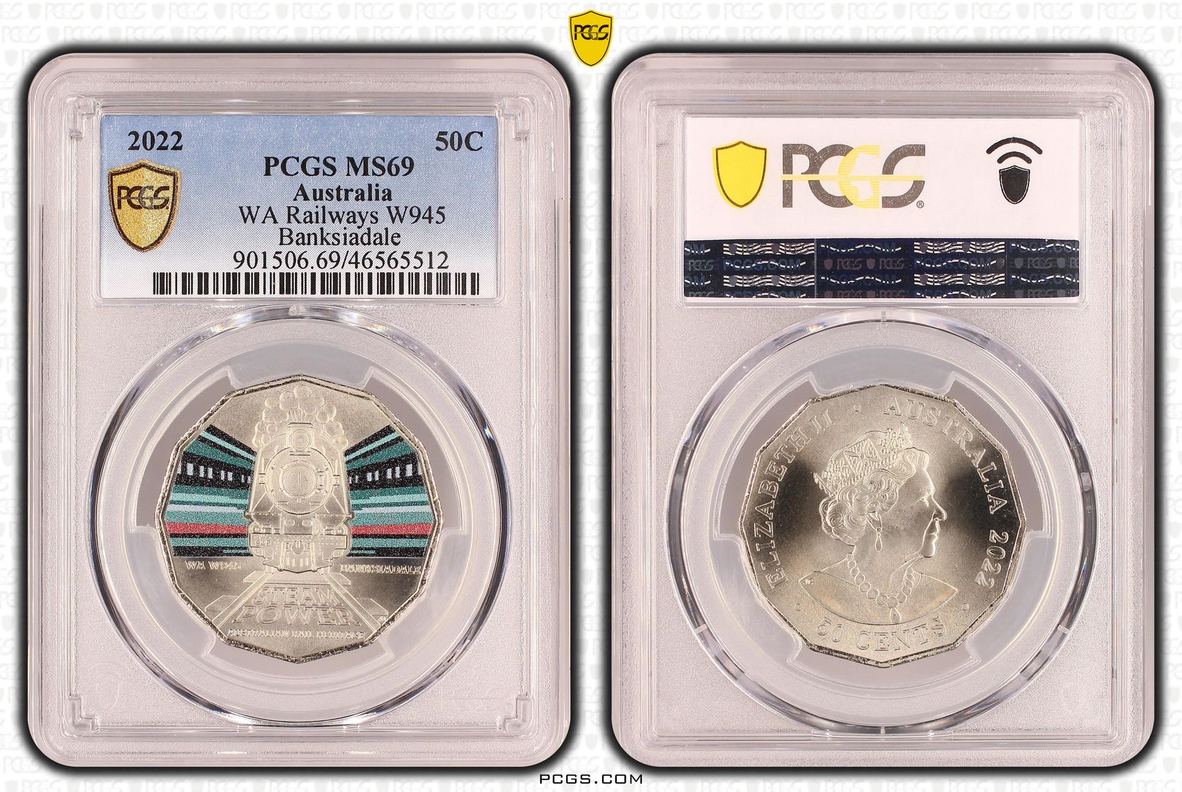 WA W945 Banksiadale Australian Rail Heritage, Fifty Cent, 2022, PCGS MS69