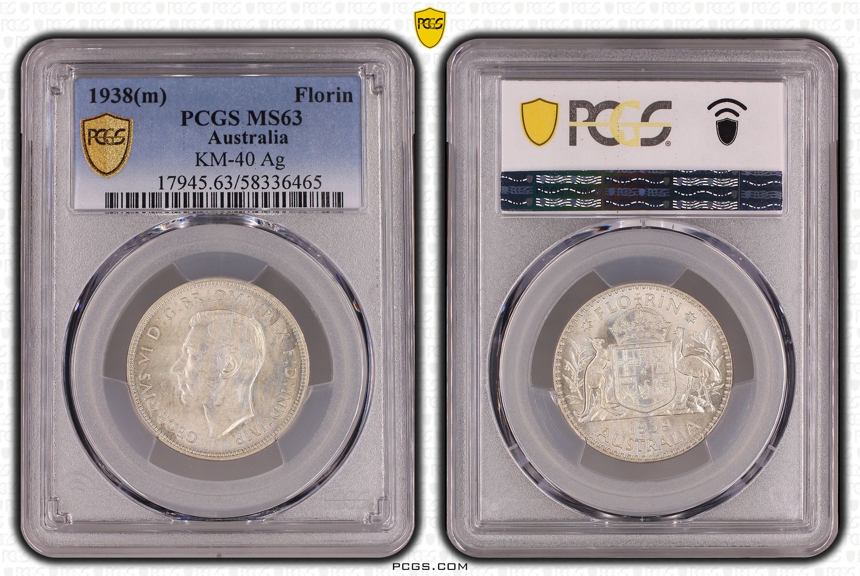 George VI, Florin, 1938, PCGS MS63