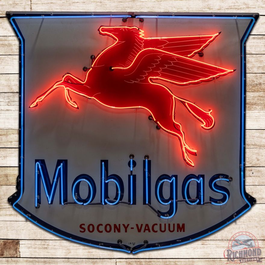 1952 Mobilgas Socony-Vacuum SS Porcelain Neon Sign