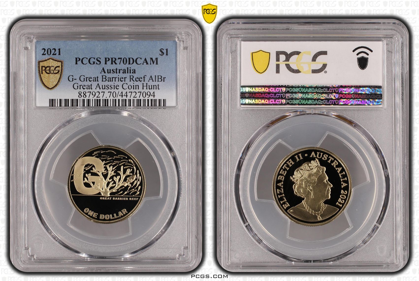 Elizabeth II, G- Great Barrier Reef AlBr, POP 18/0, One Dollar, 2021, PCGS PR 70DCAM