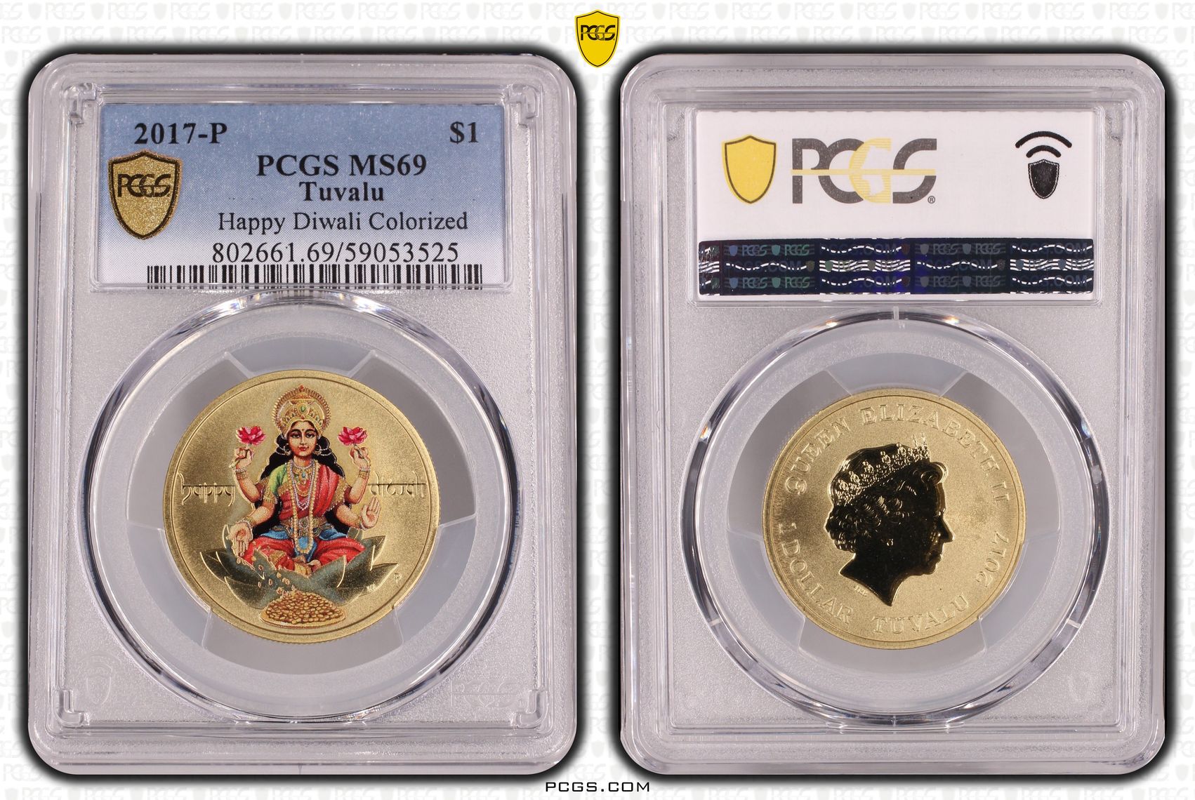Tuvalu, Happy Diwali Colorized, One Dollar, 2017-P, PCGS MS69