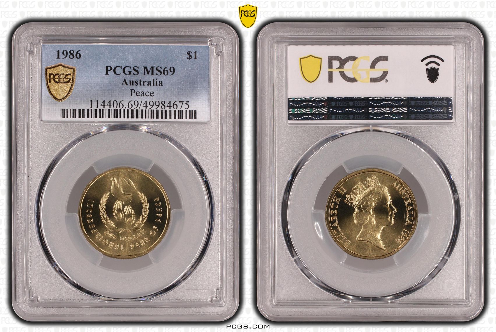 Peace, One Dollar, 1986, PCGS MS69