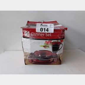 DREAM WORLD 14 PIECES SQUARE CERAMIC DINNER SET - RED / BLACK -
