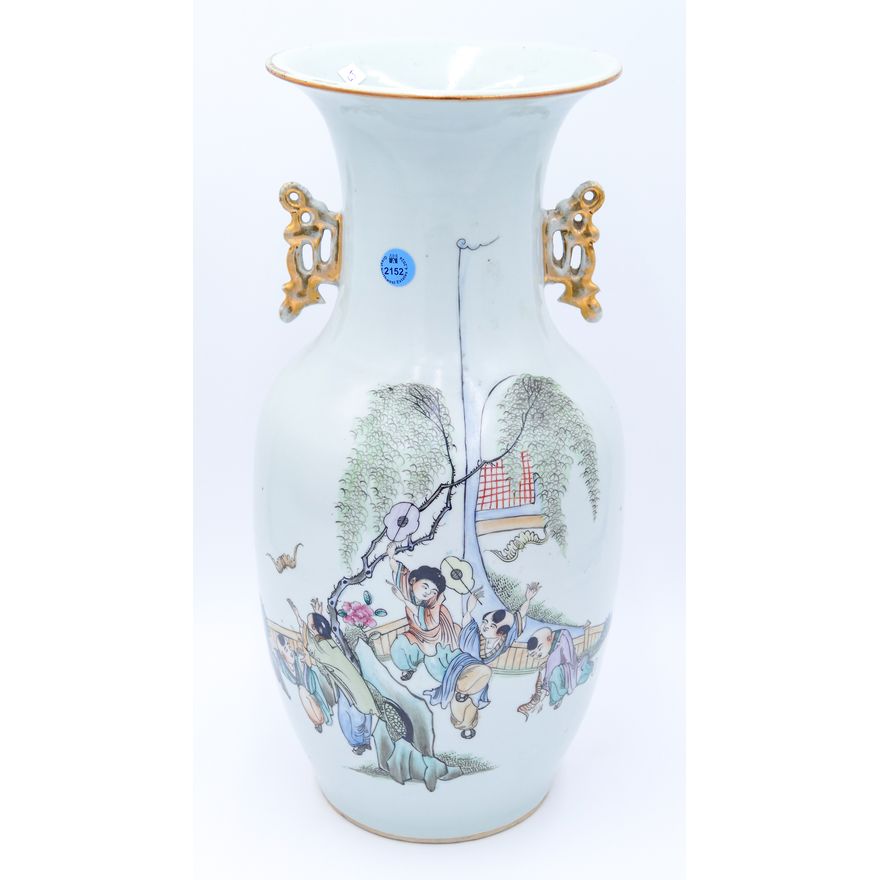 Old Chinese Qianjiang Children Porcelain Vase 17'' (KJ)