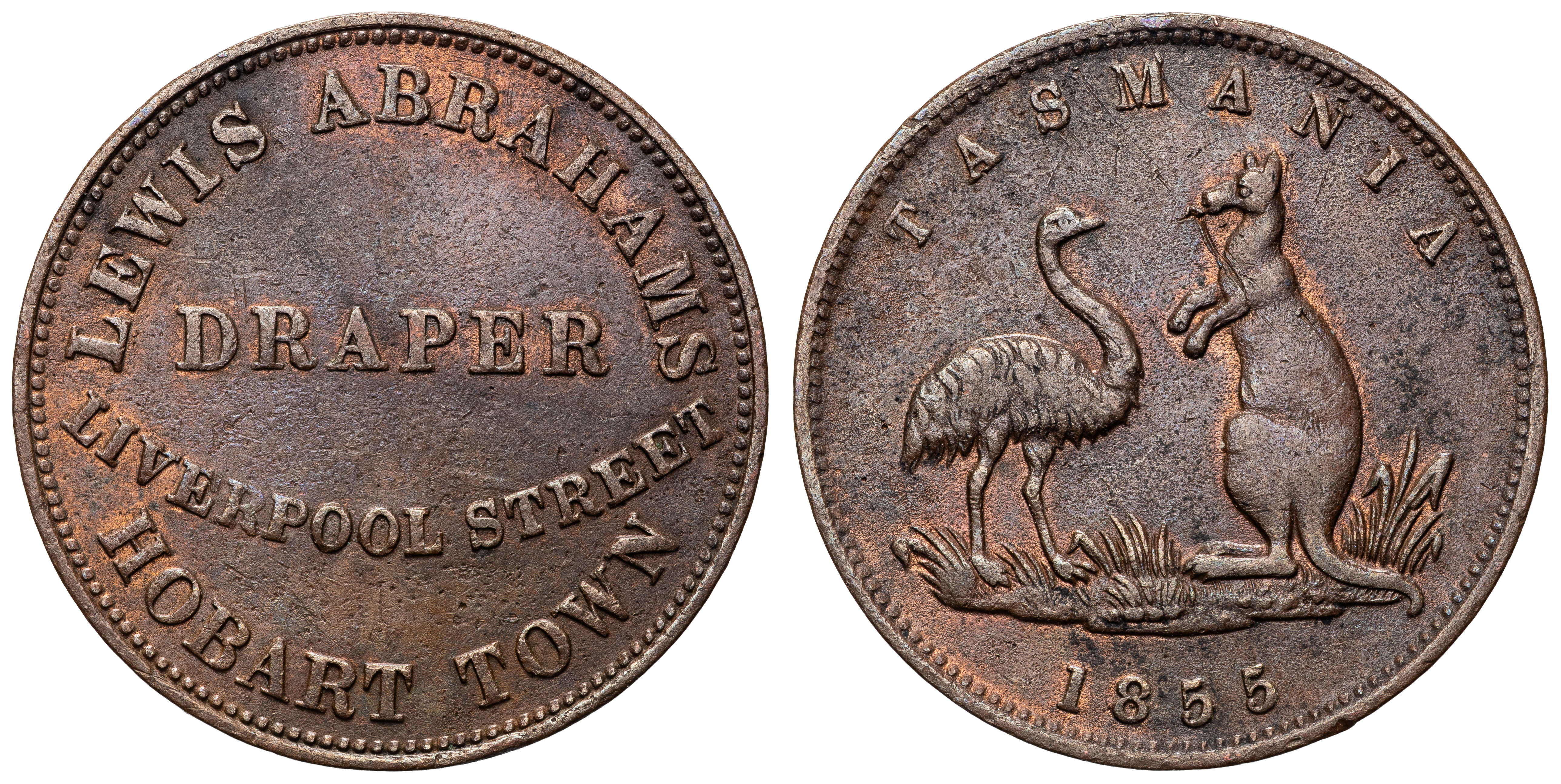 A.2 - Abrahams, Lewis, Hobart Town, TAS, Halfpenny, 1855, VF